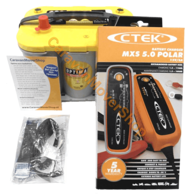 CaravanMoverShop Upgrade set 2; Yellow Top YT S 4.2 Ctek XS5.0 Polar montageframe en acculaadadvies 
